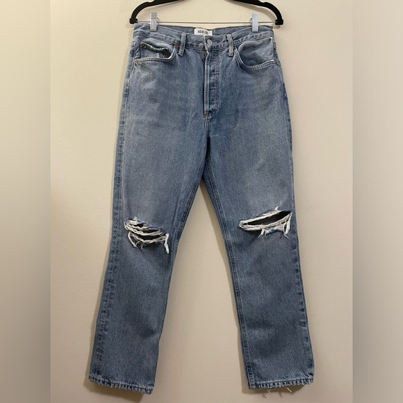 Agolde Riley High Rise Distressed Straight Leg Jeans - 28